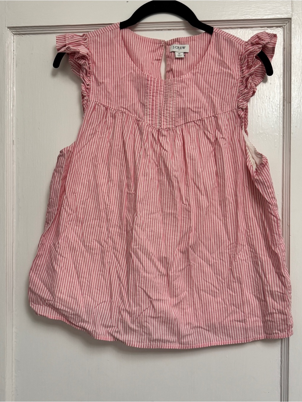 J. Crew Pink & White Striped Ruffle Sleeve Tank Top